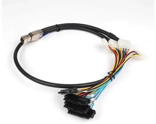 Alt view image 2 of 6 - 3.3FT Internal HD Mini SAS SFF-8644 to 4×SFF-8482 Breakout Cable with IDE 4Pin Molex Power Cord, SAS 3.0 12Gbps Server Storage Fanout Wire for LSI RAID HBA Card Connecting 4 SATA SAS Hard Drives in De
