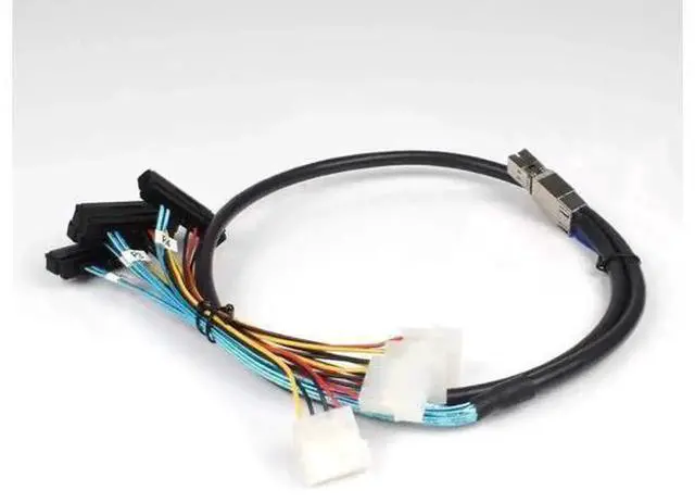 Alt view image 4 of 6 - 3.3FT Internal HD Mini SAS SFF-8644 to 4×SFF-8482 Breakout Cable with IDE 4Pin Molex Power Cord, SAS 3.0 12Gbps Server Storage Fanout Wire for LSI RAID HBA Card Connecting 4 SATA SAS Hard Drives in De