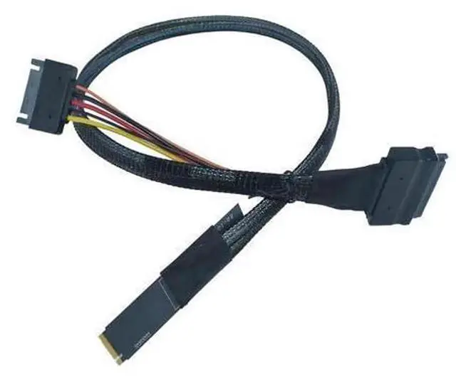 Alt view image 3 of 7 - PCIe 5.0 M.2 to U.2 Adapter Cable, M.2 M-Key to SFF-8639 U.2 NVMe SSD Converter with 15Pin SATA Power, Right Exit Design, 1.6ft/50cm Braided Cable, Supports PCIe 5.0/4.0/3.0 x4 NVMe 2.5 U.2 Drives fo