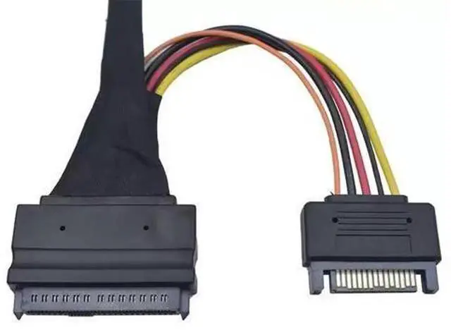Alt view image 6 of 7 - PCIe 5.0 M.2 to U.2 Adapter Cable, M.2 M-Key to SFF-8639 U.2 NVMe SSD Converter with 15Pin SATA Power, Right Exit Design, 1.6ft/50cm Braided Cable, Supports PCIe 5.0/4.0/3.0 x4 NVMe 2.5 U.2 Drives fo