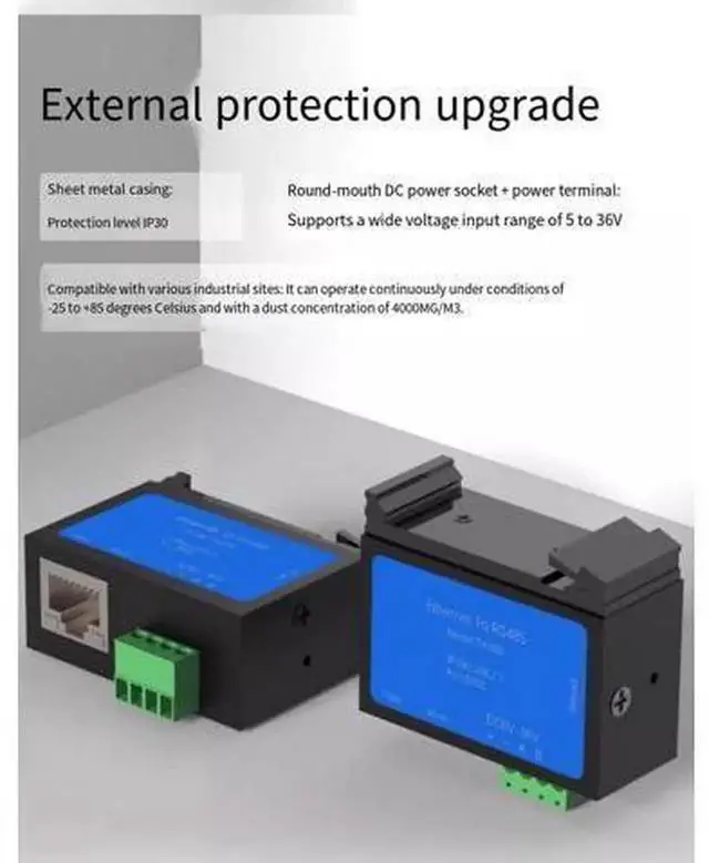 Alt view image 4 of 4 - Industrial RS485 Serial to Ethernet TCP/IP Gateway Modbus Converter, IoT Serial Server Module Supports Modbus RTU/TCP, Dual-Watchdog Anti-Disconnection, Wide Voltage 9-36V DC, Metal Shell for Factory
