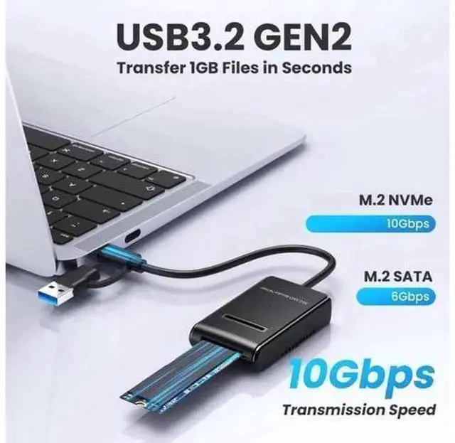 Alt view image 4 of 7 - M.2 SSD Dock Cable Enclosure with RTL9210B Chipset, USB3.0 Type-A & USB-C to M.2 M-Key NGFF NVMe SATA Dual Protocol Adapter, Portable External Cable-Style Drive Reader for 2280 M.2