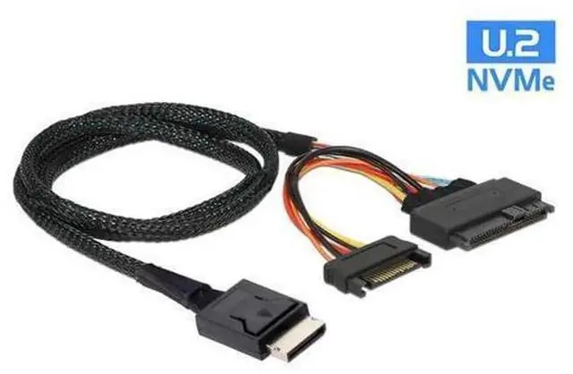 Alt view image 2 of 5 - 50cm OCuLink SFF-8611 Male to SFF-8639 Female U.2 U.3 NVMe PCIe SSD Adapter Cable with 15Pin SATA Power Cord, High-Speed PCIe 4.0/5.0 X4 Storage Converter Wire for Motherboard, Workstation, Rack Serve