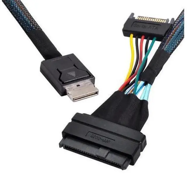 Main image of 50cm OCuLink SFF-8611 Male to SFF-8639 Female U.2 U.3 NVMe SSD Adapter Cable with 15Pin SATA Power, PCIe 4.0/5.0 X4 High-Speed Storage Interconnect Wire for Motherboard, Workstation, Rack Server Enter
