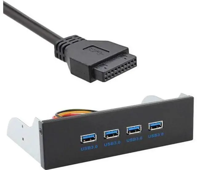 Main image of 4-Port USB 3.0 Front Panel Hub Cable, 5.25 Inch CD-ROM Bay Mount USB Hub Cord with 20Pin/19Pin Motherboard Header Connector, Internal Desktop Chassis Expansion Wire for PC Front Multi USB Port Ac