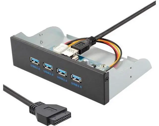 Alt view image 3 of 7 - 4-Port USB 3.0 Front Panel Hub Cable, 5.25 Inch CD-ROM Bay Mount USB Hub Cord with 20Pin/19Pin Motherboard Header Connector, Internal Desktop Chassis Expansion Wire for PC Front Multi USB Port Ac