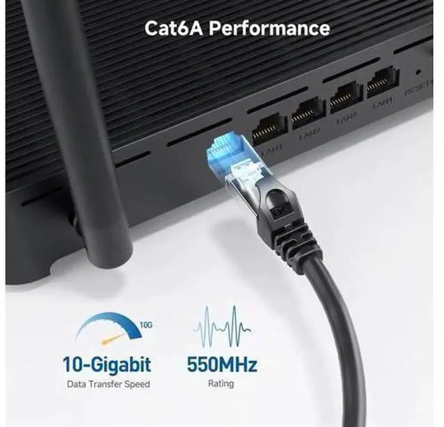 Alt view image 5 of 7 - 50FT Black Shielded Snagless Cat6A Ethernet Patch Cable, 10Gbps High-Speed RJ45 LAN Network Cord, Anti-Crosstalk Heavy-Duty Shielded Wire for Gaming PC, Router, Modem, Switch, Patch Panel, Indoor Comm