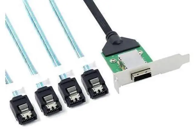 Main image of Mini SAS SFF-8088 HD 26Pin Female to 180-Degree 4-Port SATA Storage Adapter Cable, 1-to-4 Internal Server High-Speed Interconnect Wire for RAID Controller Card, Multi SATA HDD/SSD Expansion Cord, Loss