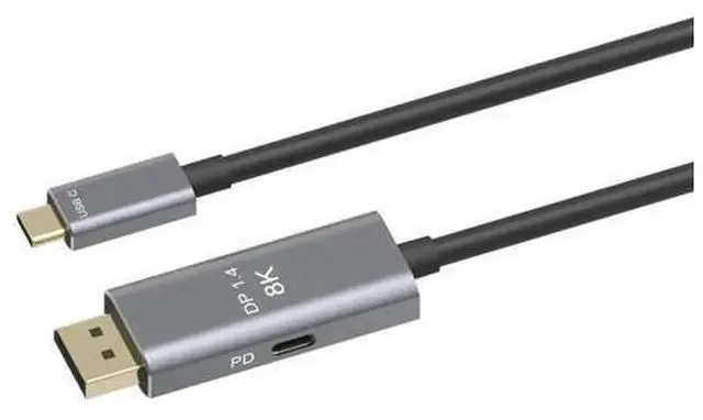 Alt view image 2 of 5 - Dual-Mode USB-C to DisplayPort 1.4 Cable with PD Charging, Supports 8K@60Hz & 4K@144Hz High Refresh Rate Video Transmission Adapter Cord, Portable Audio Video Sync Wire for Laptop, Desktop, Monitor,
