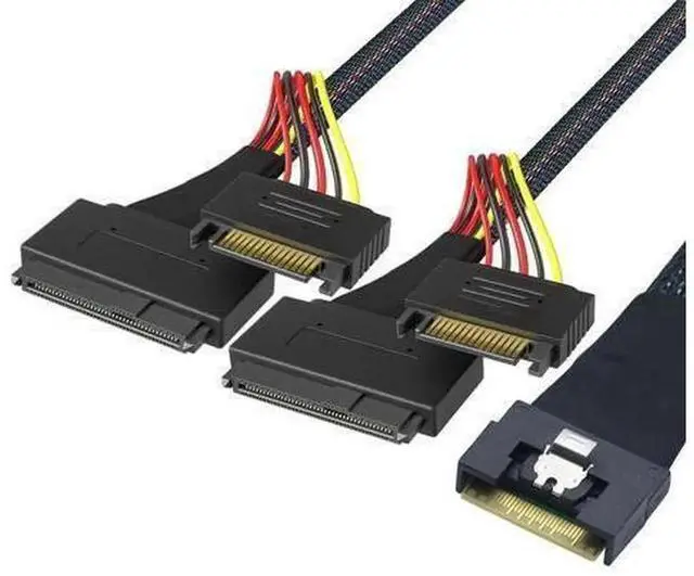 Main image of All-Inclusive Scoop-Proof Braided SlimSAS SFF-8654 8i to Dual SFF-8639 U.2 NVMe SSD Cable with 15Pin SATA Power, PCIe 4.0 High-Speed Storage Harness for RAID Controller, Server, Workstation, Stable Du