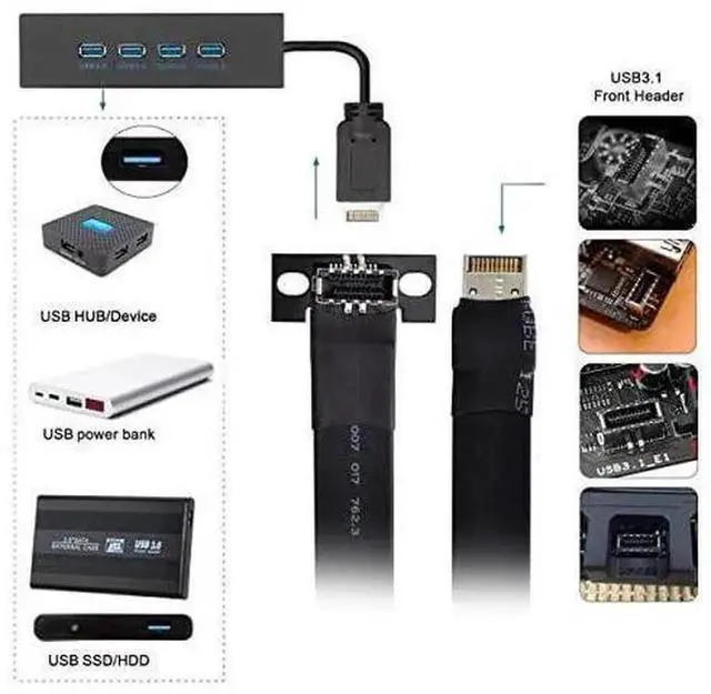 Alt view image 5 of 5 - 50cm Front Panel Header USB 3.1 Type-E Male to Female Extension Cable, Motherboard Internal Data Transfer Cord