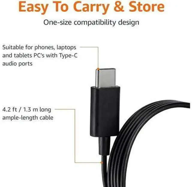 Alt view image 3 of 7 - USB-C Wired In-Ear Earbuds with Built-in Microphone, 4.2FT Long Cord, 3 Sizes S/M/L Silicone Ear Tips, Black Wired Headphones