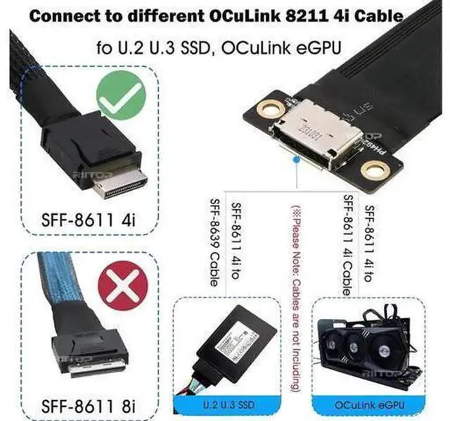 Alt view image 3 of 6 - 15cm M.2 NVMe PCIe 4.0 x4 to OCuLink SFF-8612 Extender Cable, SFF-8612 to SFF-8611 4i Host Adapter Cord for External eGPU Dock & U.2 NVMe SSD Expansion, Compatible with Minisforum ASUS Gigabyte Superm