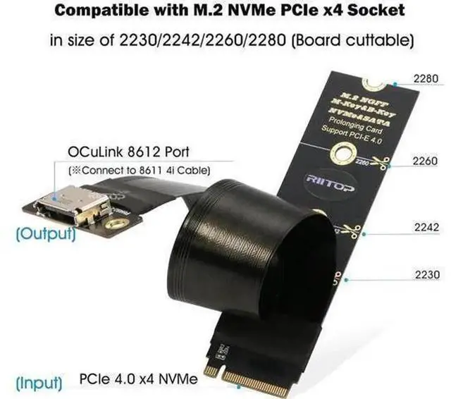 Alt view image 6 of 6 - 15cm M.2 NVMe PCIe 4.0 x4 to OCuLink SFF-8612 Extender Cable, SFF-8612 to SFF-8611 4i Host Adapter Cord for External eGPU Dock & U.2 NVMe SSD Expansion, Compatible with Minisforum ASUS Gigabyte Superm