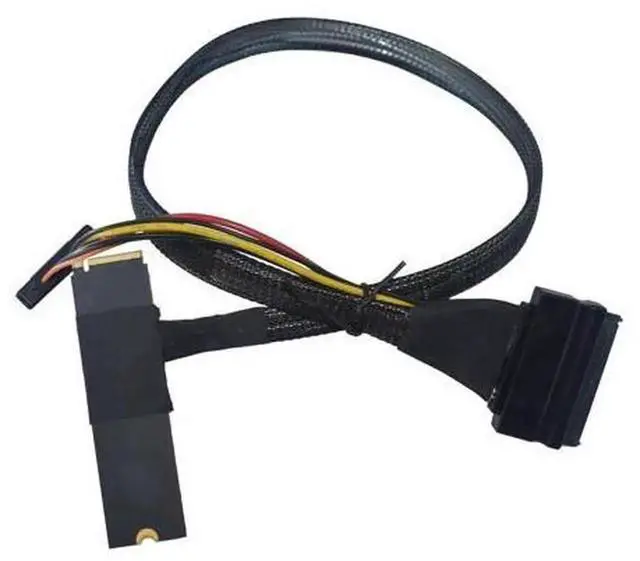 Alt view image 4 of 5 - LetLinkSo PCIe 5.0 M.2 Key-M to SFF-8639 U.2 NVMe SSD Extension Cable, 50cm/1.6ft Bottom Side Exit Riser Cord with Independent 15Pin SATA Power, Full 128Gbps PCIe 5.0 x4 Bandwidth, Backward PCIe 4.0/3