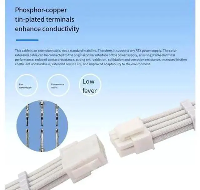 Alt view image 4 of 7 - Light Yellow Nylon Braided CPU 8Pin Power Extension Cable, PCIe CPU 8P Male to Female Power Supply Adapter Cord, Durable Braided Sleeve PSU Extension Wire for Desktop Gaming PC Motherboard CPU Power
