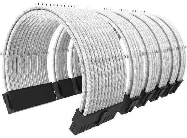 Main image of Upgraded White PSU Extension Cable Kit with Cable Combs, 45 Inch 11-Piece ATX Power Supply Extension Cord Set, Contains 24Pin Mainboard, 8Pin CPU, 6Pin PCIe Power Extender Wires, Neat Cable Combs for
