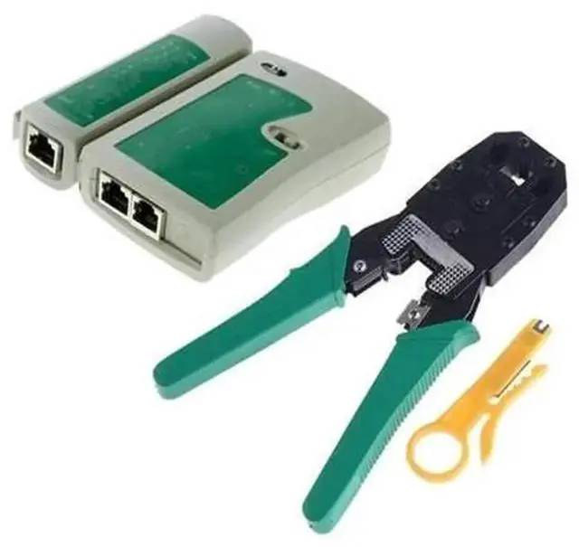 Main image of Portable RJ45 RJ11 RJ12 Crimping Tool Kit, Multifunctional Network Cable Crimper Pliers with Wire Stripper & Cutter, Matching LAN Cable Tester, All-in-One Hand Repair Tool Set for Cat5e Cat6 Ethernet,