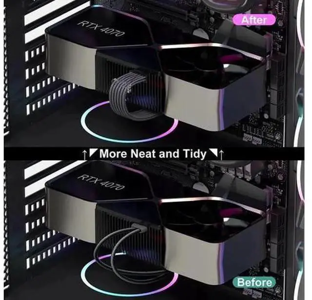 Alt view image 5 of 7 - 13.3in Black Sleeved PCIe 5.0 12VHPWR Extension Cable, 16Pin(12+4) Male to Dual 8Pin Female RTX 40 Series GPU Power Extender with Cable Combs, 16AWG Thick Wire Core, High Power Load Resistant Cord for