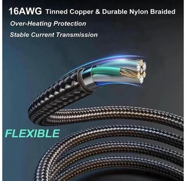 Alt view image 3 of 7 - 13.3in Black Sleeved PCIe 5.0 12VHPWR Extension Cable, 16Pin(12+4) Male to Dual 8Pin Female RTX 40 Series GPU Power Extender with Cable Combs, 16AWG Thick Wire Core, High Power Load Resistant Cord for