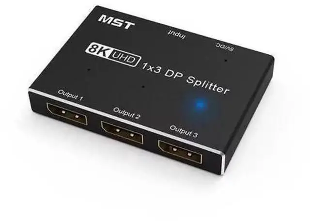 Main image of DP 1.4 MST SST 1 In 3 Out 8K DisplayPort Splitter Hub, Supports 8K@30Hz & 4K@120Hz Triple Screen Expansion Adapter, 1 DP Ultra HD Source to 3 DP Monitors, Multi-Monitor Video Hub for Design Trading