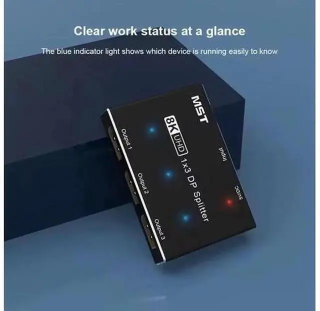 Alt view image 2 of 7 - DP 1.4 MST SST 1 In 3 Out 8K DisplayPort Splitter Hub, Supports 8K@30Hz & 4K@120Hz Triple Screen Expansion Adapter, 1 DP Ultra HD Source to 3 DP Monitors, Multi-Monitor Video Hub for Design Trading