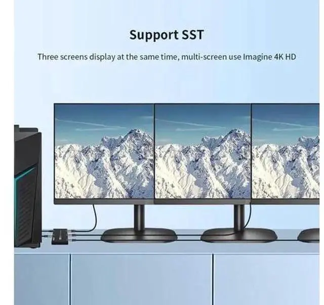 Alt view image 4 of 7 - DP 1.4 MST SST 1 In 3 Out 8K DisplayPort Splitter Hub, Supports 8K@30Hz & 4K@120Hz Triple Screen Expansion Adapter, 1 DP Ultra HD Source to 3 DP Monitors, Multi-Monitor Video Hub for Design Trading