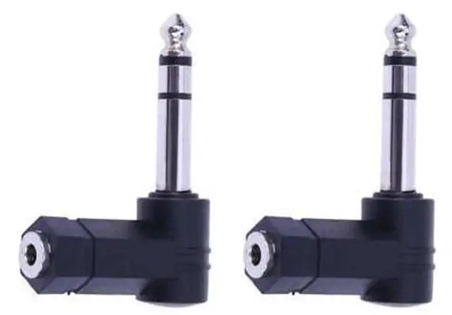 Main image of 90 Degree Right Angle Audio Adapter, 3.5mm TRS Male to 6.35mm 1/4 Inch Mono Stereo Female Jack Converter, Low Profile L-Shaped Plug Connector for Headphones, AUX Cables, Speakers, Guitars, Mixers, Amp
