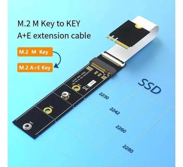 Alt view image 5 of 6 - M.2 Key M to Key A+E Flexible FPC Extension Cable Adapter, NVMe SSD Converter Expansion Card, Thin Flat Soft Ribbon Wire for Extending M.2 NVMe Storage to A+E Slot, Low Profile Bendable PCB Extension