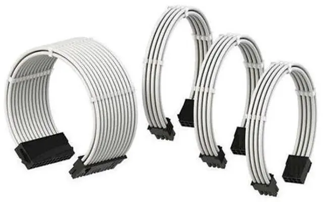 Main image of 25CM White Braided Extension Cables Set with Silicone Cable Sleeves, Full Complete Power Module Wires Including Motherboard Cables & GPU Extension Cords, Soft Silicone Protective Wire Cover, Neat Brai