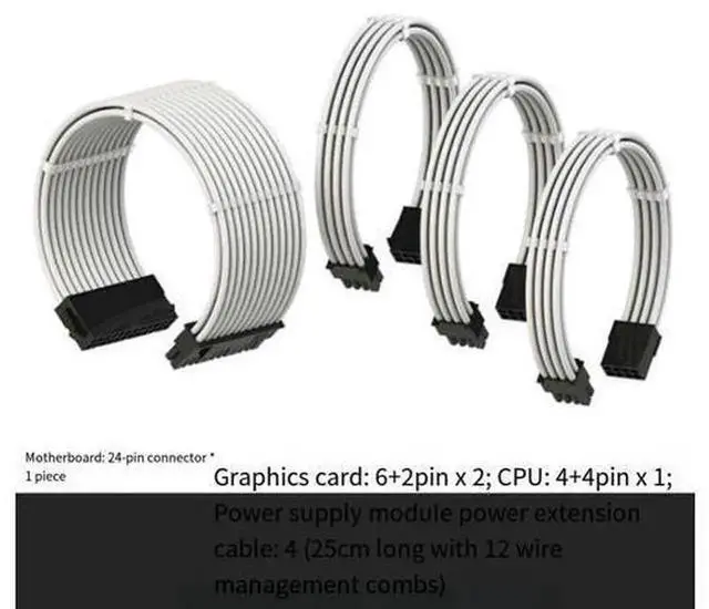 Alt view image 7 of 7 - 25CM White Braided Extension Cables Set with Silicone Cable Sleeves, Full Complete Power Module Wires Including Motherboard Cables & GPU Extension Cords, Soft Silicone Protective Wire Cover, Neat Brai