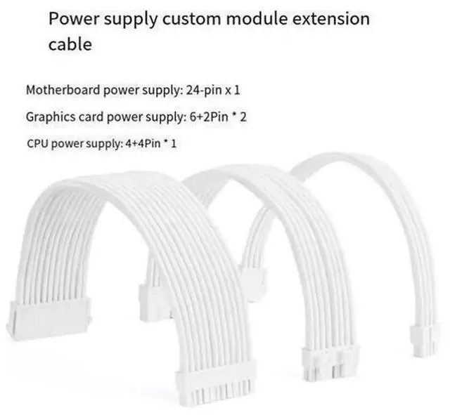 Alt view image 4 of 7 - 25CM White Braided Extension Cables Set with Silicone Cable Sleeves, Full Complete Power Module Wires Including Motherboard Cables & GPU Extension Cords, Soft Silicone Protective Wire Cover, Neat Brai