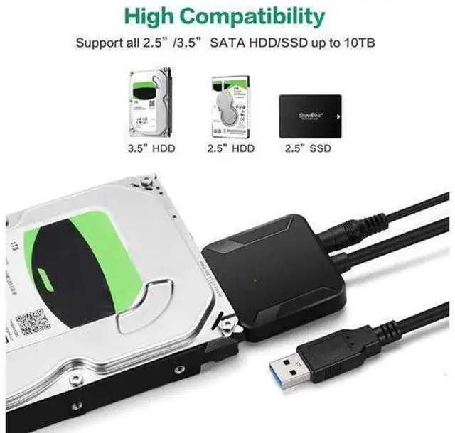 Alt view image 4 of 7 - SATA to USB 3.0 Hard Drive Adapter Cable with Power Supply, External Storage Converter for 2.5-inch & 3.5-inch SATA HDD and SSD, High-Speed Portable Disk Reader for Data Backup, File Transfer, Laptop
