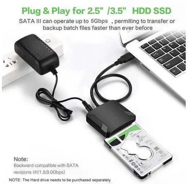 Alt view image 2 of 7 - SATA to USB 3.0 Hard Drive Adapter Cable with Power Supply, External Storage Converter for 2.5-inch & 3.5-inch SATA HDD and SSD, High-Speed Portable Disk Reader for Data Backup, File Transfer, Laptop