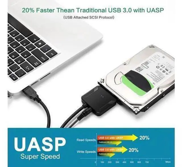 Alt view image 6 of 7 - SATA to USB 3.0 Hard Drive Adapter Cable with Power Supply, External Storage Converter for 2.5-inch & 3.5-inch SATA HDD and SSD, High-Speed Portable Disk Reader for Data Backup, File Transfer, Laptop
