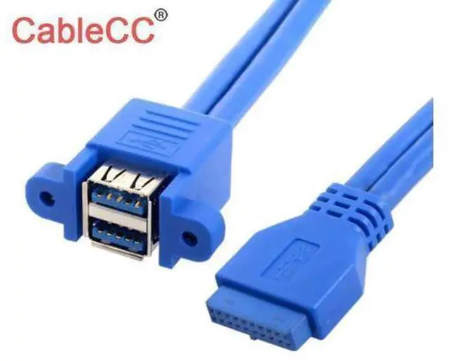 Main image of 50cm Motherboard 20Pin to Dual Stackable USB 3.0 Female Header Cable, Internal Front Panel USB Extension Cord for PC Case Front I/O Port Expansion