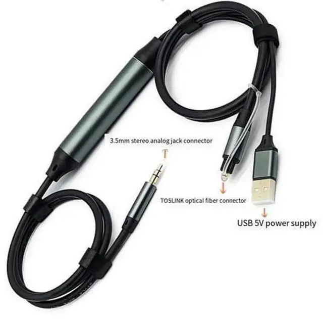 Alt view image 5 of 5 - 1-to-2 TOSLINK Optical USB Powered Digital to Analog DAC Audio Converter, Optical to Dual 3.5mm Jack Audio Adapter with Built-in Decoding Chip