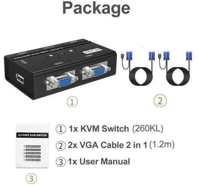 Alt view image 7 of 7 - MT-VIKI 2 Port USB VGA KVM Switch Kit with 2 Pcs Matching KVM Cables, Control 2 PCs to Share One VGA Monitor, Keyboard, Mouse & USB Printer, Universal for Dell HP Lenovo Asus Acer Apple All Brands Des