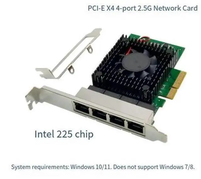 Alt view image 2 of 7 - PCI-E X4 Quad 2.5G Network Card with Intel I225 Chip, 4×2500Mbps RJ45 Ethernet Server Adapter for Industrial Cameras, Monitoring & Workstation Data Transmission