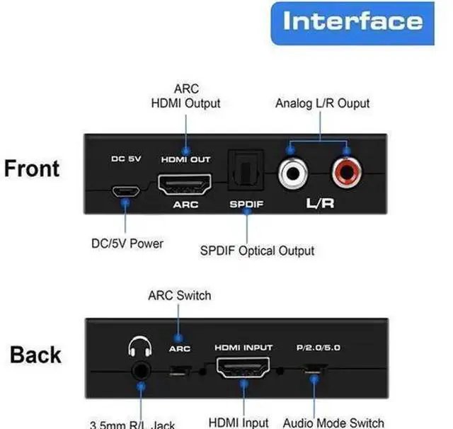 Alt view image 2 of 5 - Torpedo Nova HDMI 2.0 Audio Extractor, HDMI Input to HDMI Output + ARC + Optical SPDIF + RCA Analog Audio Converter, Support HDCP 2.2 & Independent Audio Playback