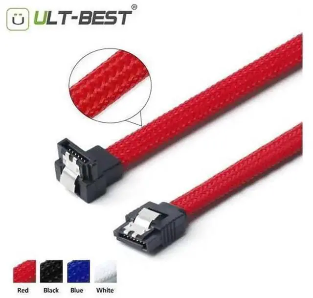 Main image of 5 Pack 50CM Nylon Braided SATA 3.0 7Pin Right Angle Data Cables, 6Gbps HDD SSD Cord Green & Red, Universal for Samsung WD Seagate Kingston Crucial All SATA Hard Drive Brands