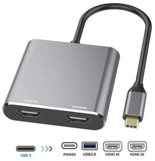 Main image of 4-in-1 USB-C Hub 4K Video Splitter Adapter, USB 3.0 High Speed Docking Station with Dual PD Fast Charging Compatible with Windows & Mac OS