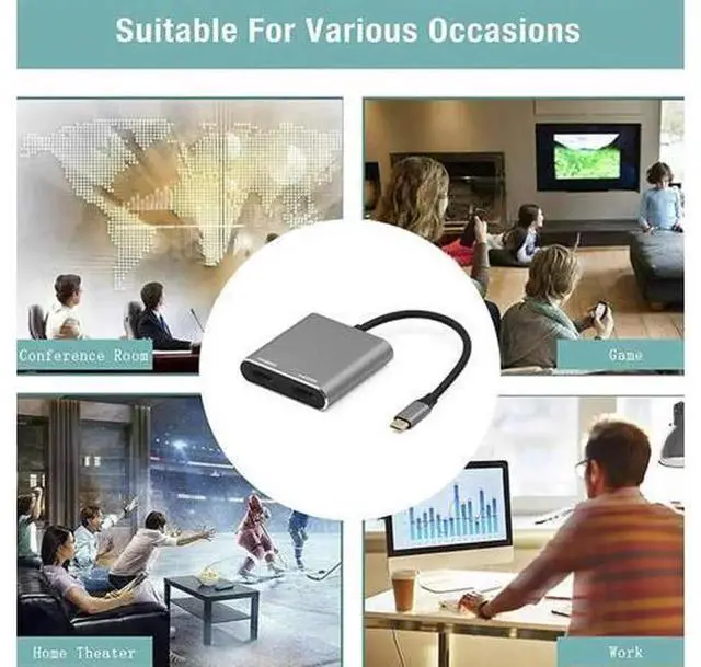 Alt view image 4 of 5 - 4-in-1 USB-C Hub 4K Video Splitter Adapter, USB 3.0 High Speed Docking Station with Dual PD Fast Charging Compatible with Windows & Mac OS