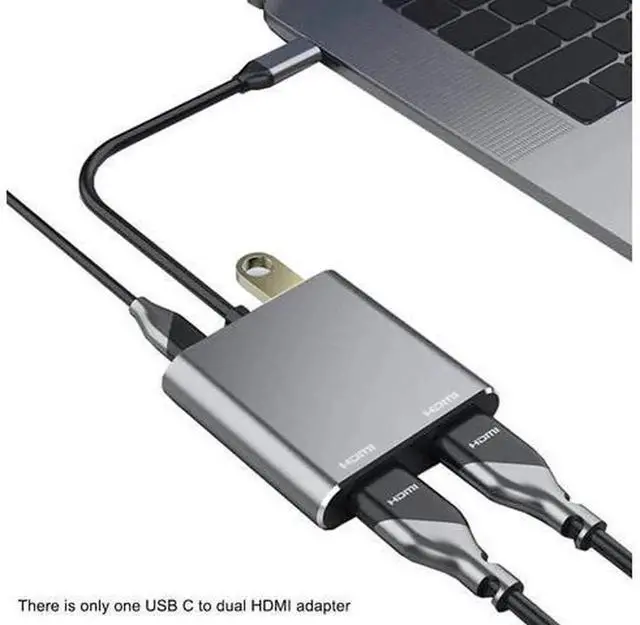 Alt view image 3 of 5 - 4-in-1 USB-C Hub 4K Video Splitter Adapter, USB 3.0 High Speed Docking Station with Dual PD Fast Charging Compatible with Windows & Mac OS