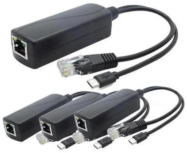 Main image of 4 Pack 48V to 5V 2.4A PoE Splitter with Micro USB Connector, 5V PoE Power Adapter Compatible with IP Cameras, Raspberry Pi & Tablets