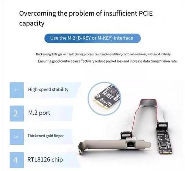 Alt view image 6 of 6 - Industrial M.2 B+M Key to 5G Ethernet Adapter Card, Realtek RTL8126 Chip Gigabit Wired Network Card for Industrial PC, Server & Gaming Desktop