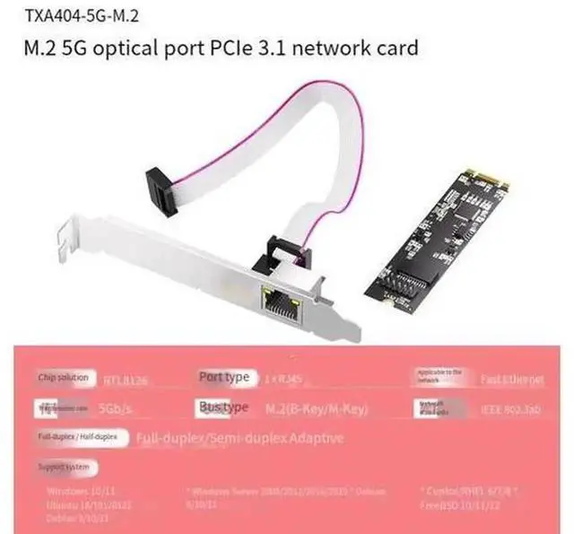 Alt view image 3 of 6 - Industrial M.2 B+M Key to 5G Ethernet Adapter Card, Realtek RTL8126 Chip Gigabit Wired Network Card for Industrial PC, Server & Gaming Desktop