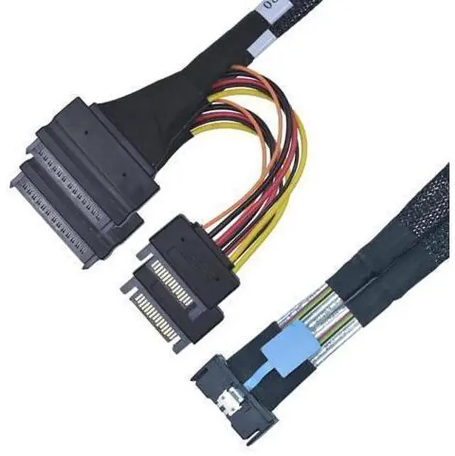 Main image of 40cm 1.3FT PCIe 5.0 MCIO x8 to Dual SFF-8639 U.2 NVMe SSD Cable, 32GT/s High Speed Storage Wire with Independent 15Pin SATA Power Cord for Data Center Servers, HPC Workstations & Hot-Swap NVMe Drives