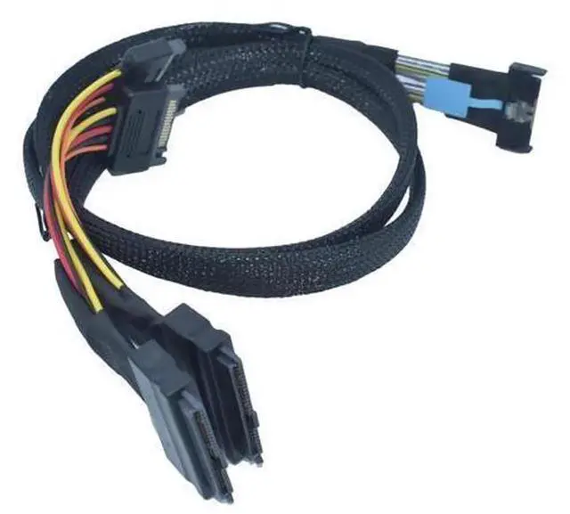 Alt view image 2 of 6 - 40cm 1.3FT PCIe 5.0 MCIO x8 to Dual SFF-8639 U.2 NVMe SSD Cable, 32GT/s High Speed Storage Wire with Independent 15Pin SATA Power Cord for Data Center Servers, HPC Workstations & Hot-Swap NVMe Drives