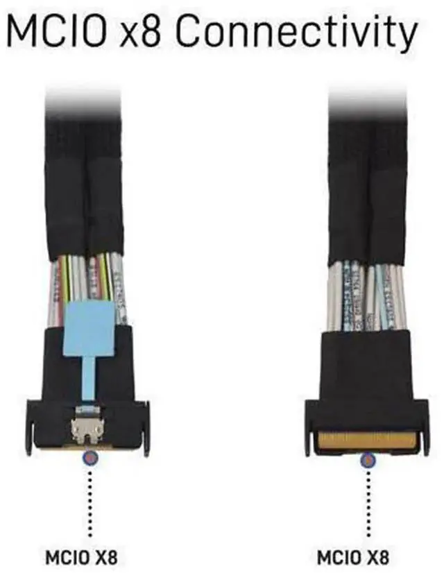 Alt view image 4 of 6 - 40cm 1.3FT PCIe 5.0 MCIO x8 to Dual SFF-8639 U.2 NVMe SSD Cable, 32GT/s High Speed Storage Wire with Independent 15Pin SATA Power Cord for Data Center Servers, HPC Workstations & Hot-Swap NVMe Drives